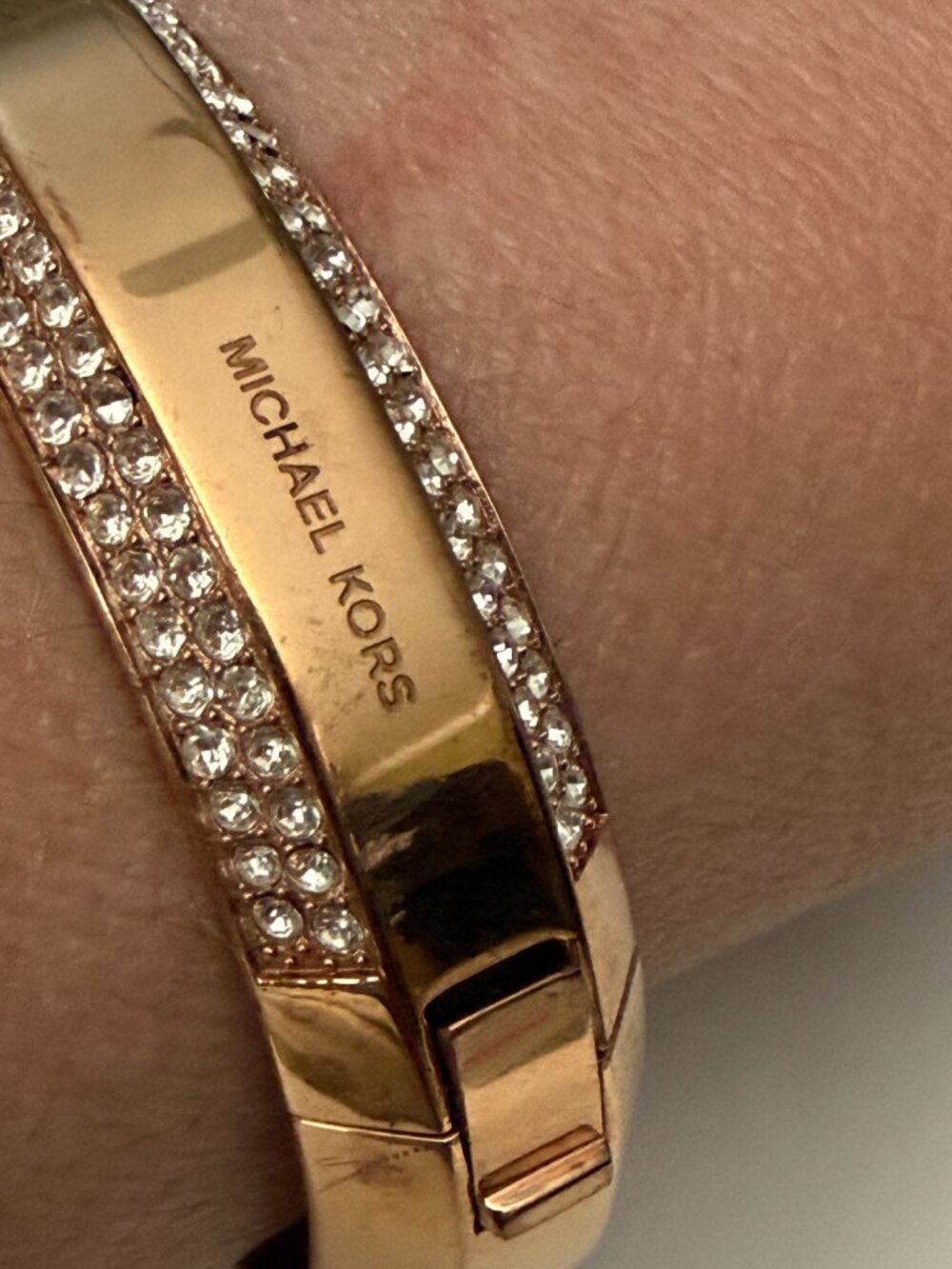 Michael Kors Brilliance Pave Logo Plaque Hinged Bangle Bracelet - Picture 12 of 16
